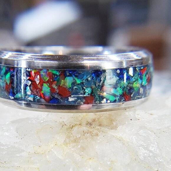 "Holidays" Ring with Blue Opal & German Glass - Picture 5 of 7
